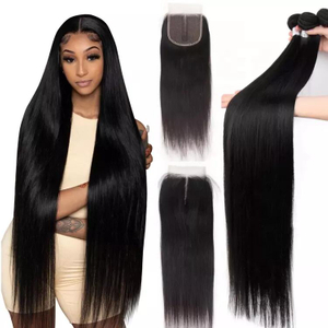 Straight 30 32inch Lace Frontal with Human Hair Bundles Wholesale
