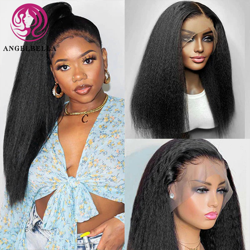 AngelBella DD Diamond Hair 13X4 Kinky Straight 1B# Raw Human Hair Cuticle Aligned Hair HD Lace Wigs
