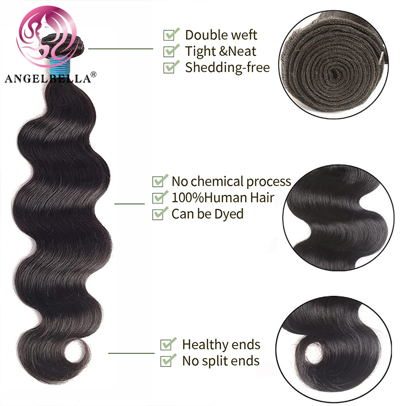 Anglebella Queen Doner Virgin Hair 10A Grade Brazilian 24 26 28 Inch Body Wave Human Hair 100% Unprocessed Weave Bundles 