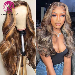 AngelBella DD Diamond Hair Highlight 13x4 Ombre Brazilian Body Wave Glueless HD Lace Front Human Hair Wigs