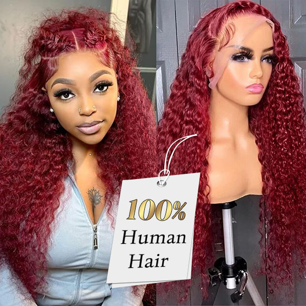 16-30 Inch Burgundy Wig Human Hair 99j Burgundy 13x4 Deep Wave Lace Front Wigs Human Hair Pre Plucked Transparent Lace Frontal Wigs for Black Women Red Colored Wig