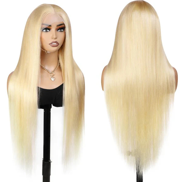 Angelbella 30 Inch 613 Blonde Straight Human Hair Lace Front Wigs Glueless Swiss Lace Frontal Wig for Black Women