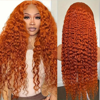 30 Inch Brazilian Transparent Wigs Lace Frontal Wig 13x4 1800% Density Human Hair Colored Ginger Water Wave Wigs for Women