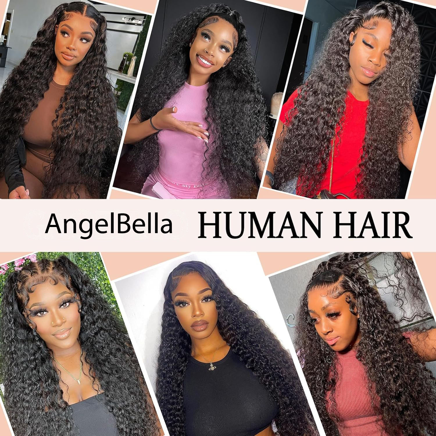 AngelBella 12-40 Inch Water Wave Lace Front Wigs Human Hair Pre Plucked 13x6 Deep Part HD Lace Frontal Wig 180 Density Curly Human Hair Wig for Women
