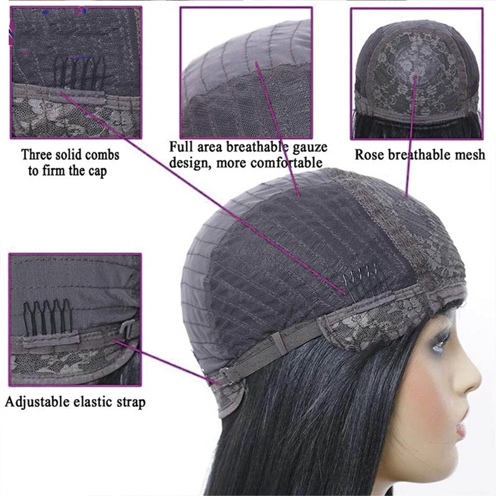 Black Bob Wig with Bangs Full Machine Made Short Straight Bob Wigs for Black Women 8 10 12 14 16 Inch