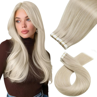 Angelbella Vendor Wholesale Blonde Tape in Extensions Real Human Hair Invisible Hair Extensions Tape ins Platinum Blonde PU Skin Weft Tape in Hair Extensions Real Hair for Women 8-32 Inch