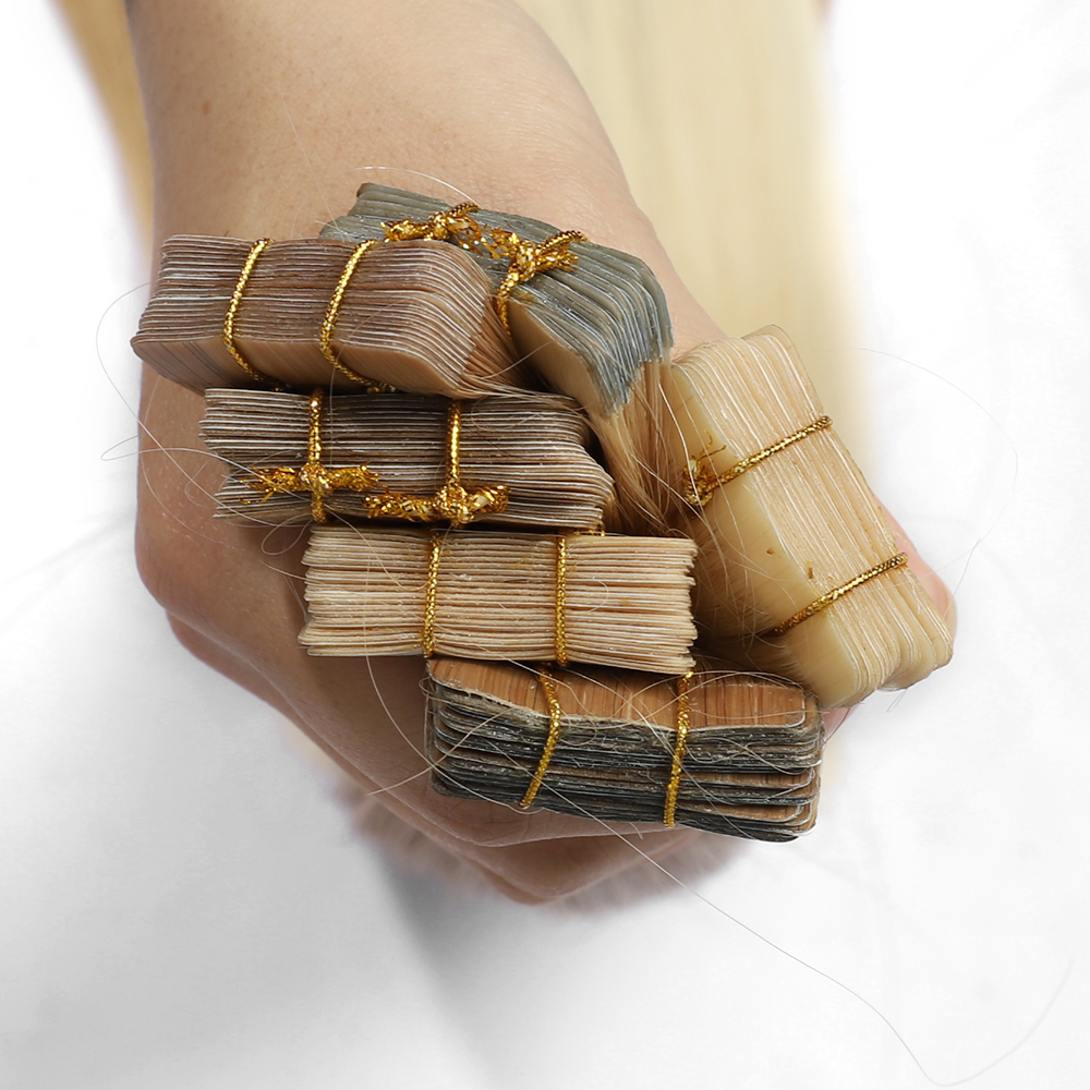 Angelbella Vendor Wholesale Blonde Tape in Extensions Real Human Hair Invisible Hair Extensions Tape ins Platinum Blonde PU Skin Weft Tape in Hair Extensions Real Hair for Women 8-32 Inch