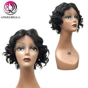Short Human Hair Wigs Blunt Cut 10 Inches Middle Part Loose Wave Lace Part Human Hair Wig 