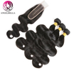 Unprocessed Human Hair Bundles with Kim K Closure Body Wave Brazilian Hair 3 Bundles with Closure