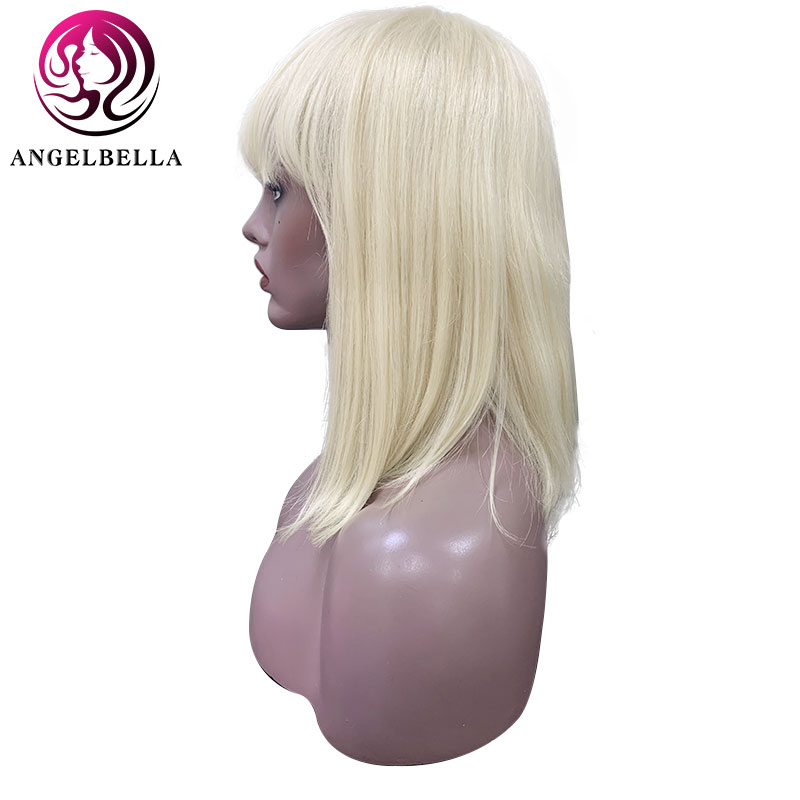 Short Blonde Wig with Bangs 14 Inches Straight Human Hair Blonde Wigs for Black Women 