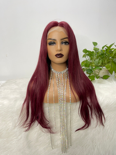 99J Burgundy Wine Red Silky Straight Transparent T Part Lace Front Wigs