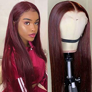 Burgundy 99J Human Hair Wigs T Part Lace Front Bone Straight Hair