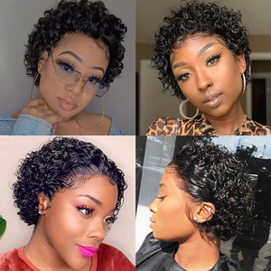 13x1 Transparent Lace Front Wig Short Pixie Curly Human Hair Wigs 180% Pix Style For Black Women