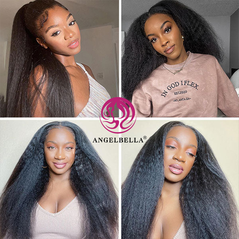 AngelBella DD Diamond Hair 13X4 Kinky Straight 1B# Raw Human Hair Cuticle Aligned Hair HD Lace Wigs