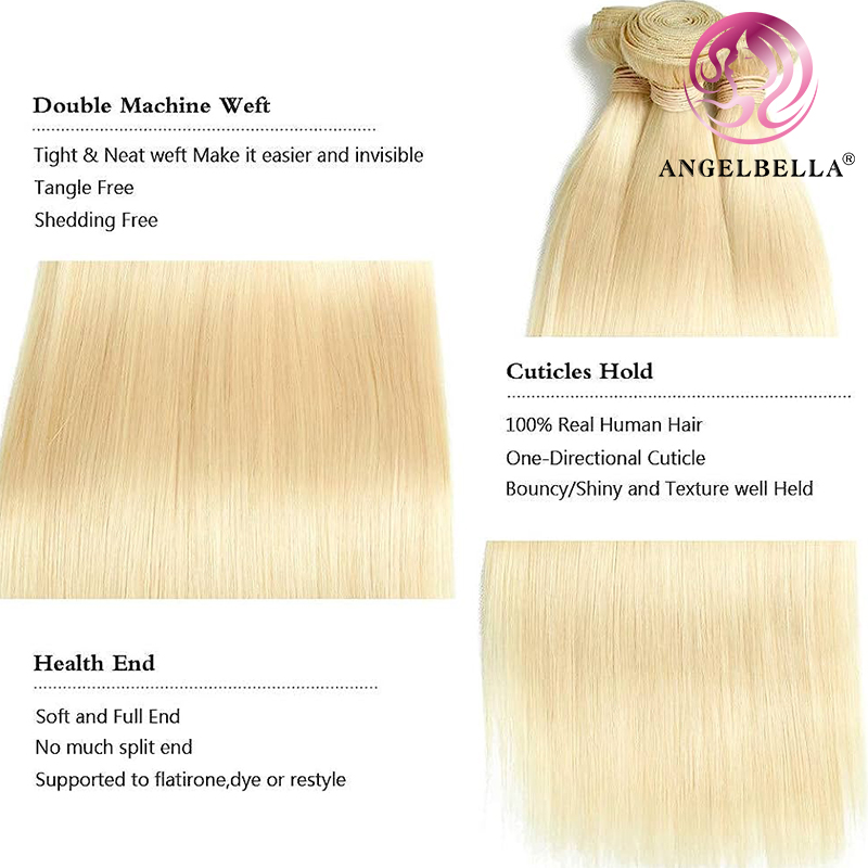 AngelBella Glory Virgin Hair 613 Brazilian Raw Human Hair Straight Blonde Bundles 