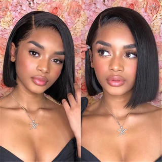 Natural Color 13x4 10 Inch Vietnamese Human Hair Glueless Swiss Lace Frontal Wig Straight Smooth Short Bob Wigs for Black Women