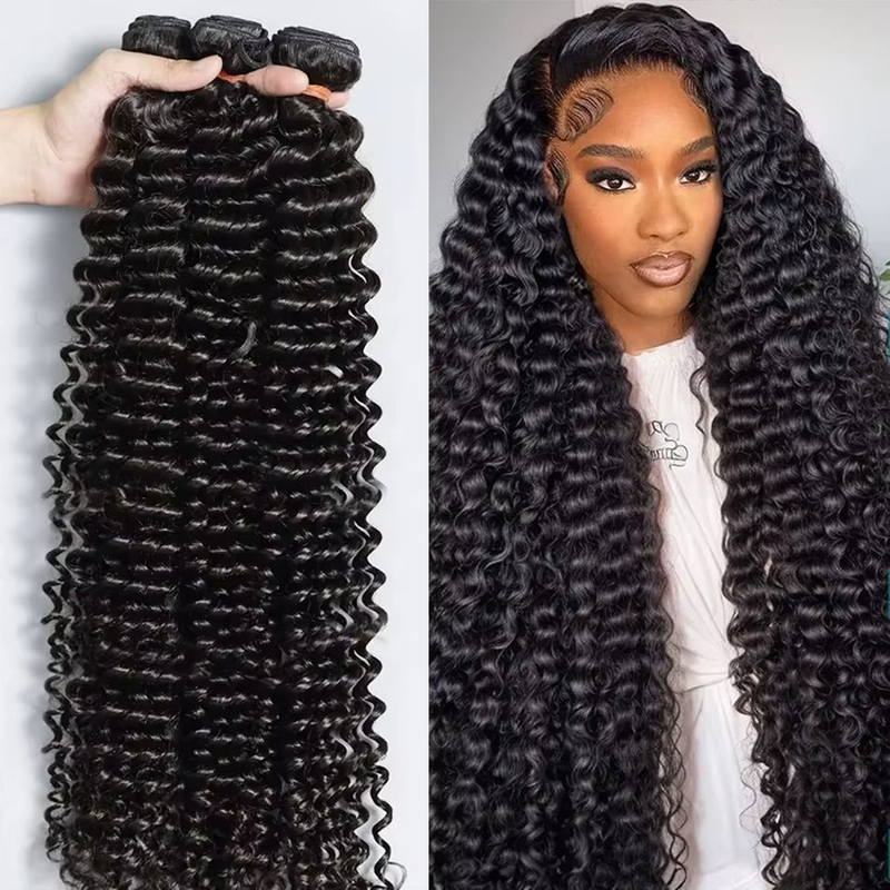 Angelbella Wholesale Natural Color Brazilian Virgin Hair Vendor Double Drawn Deep Wave Human Hair Weave Extension Bundles for Black Women