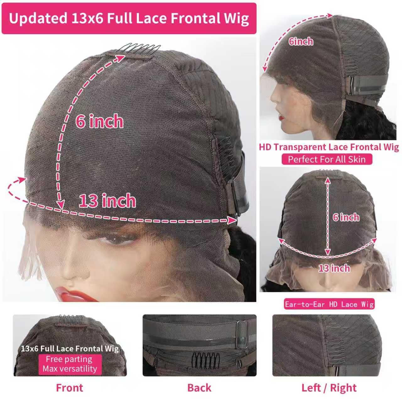 AngelBella 12-40 Inch Water Wave Lace Front Wigs Human Hair Pre Plucked 13x6 Deep Part HD Lace Frontal Wig 180 Density Curly Human Hair Wig for Women