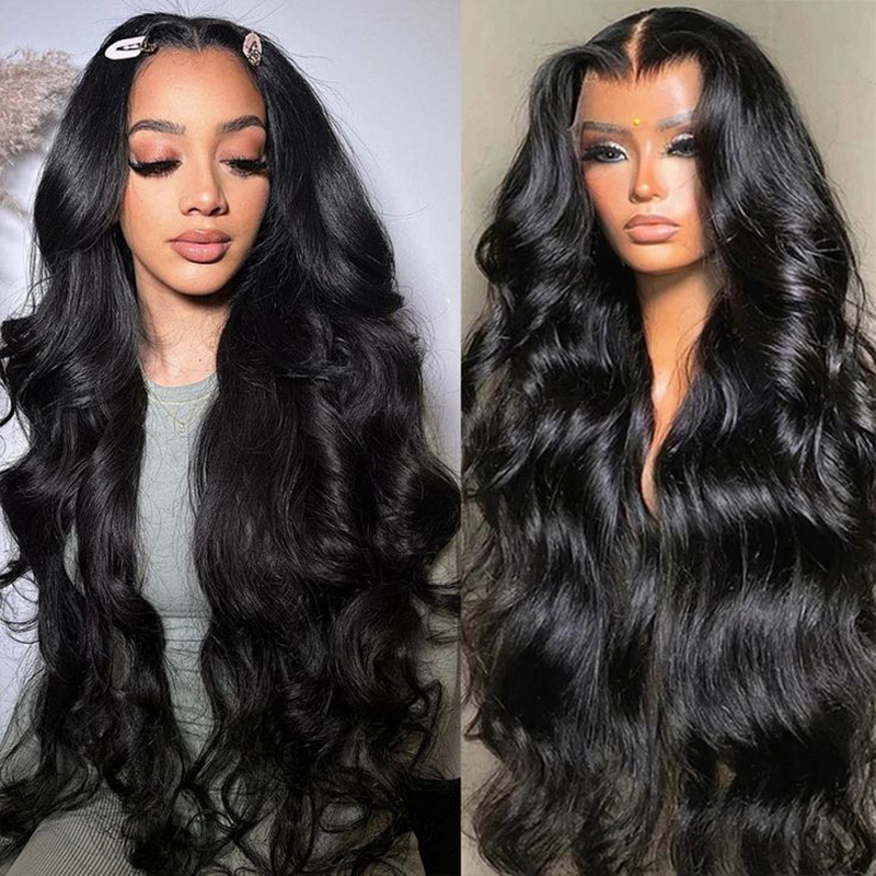 AngelBella Wholesale Long Body Wave Transparent Lace Frontal 4X4 Lace Closure Brazilian Raw Human Hair Wig