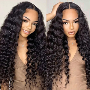 Wholesale High Quality 30 Inch 13x4 Human Hair Wig Transparent Swiss Lace Deep Wave Glueless Lace Frontal Hair Wigs