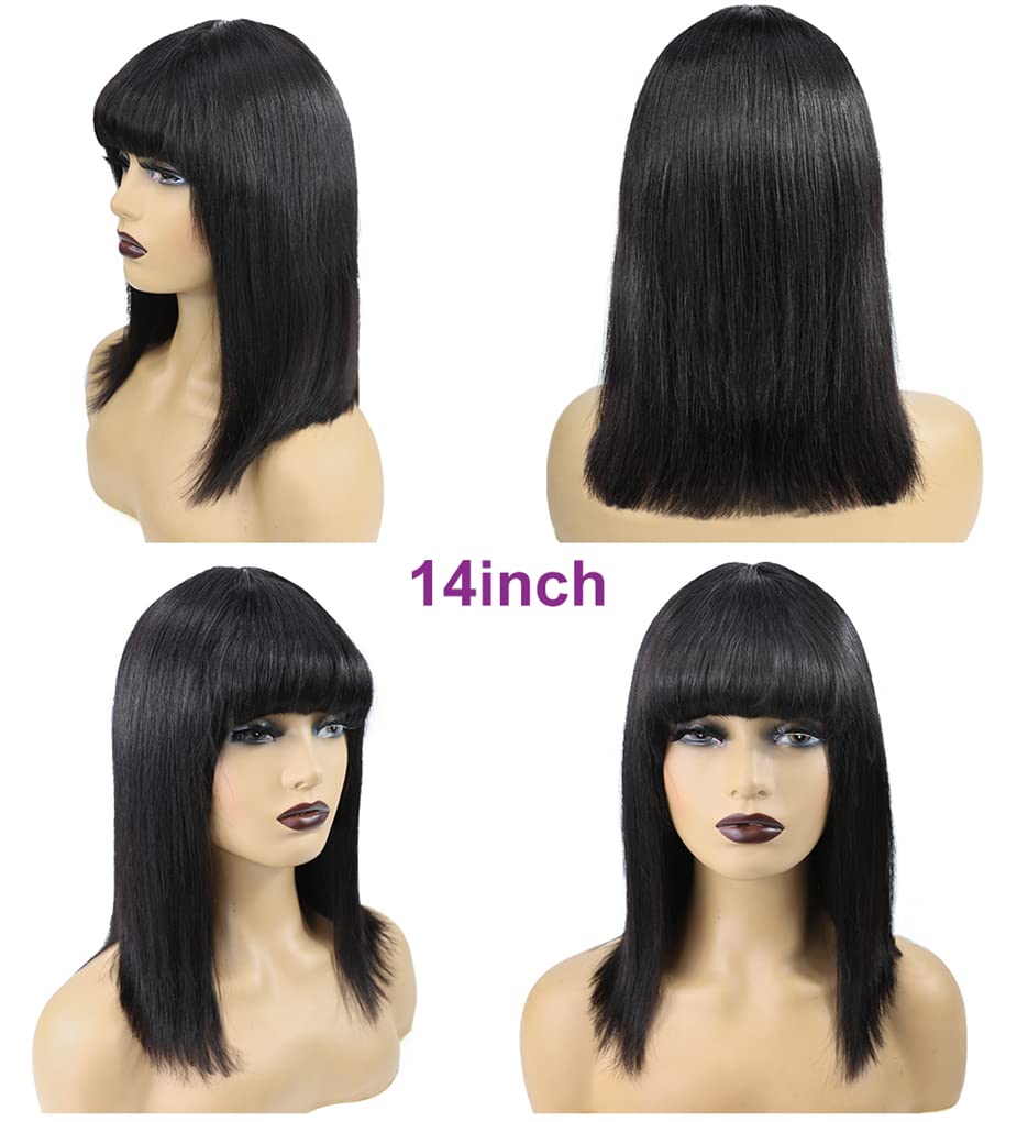 Black Bob Wig with Bangs Full Machine Made Short Straight Bob Wigs for Black Women 8 10 12 14 16 Inch