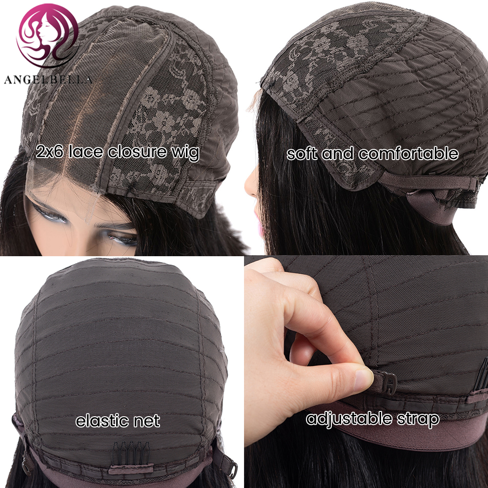 Wholesale 2x6 Lace Closure Wig 180 Density Natural Black 100% Remy Hair Closure Wigs