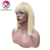 Short Blonde Wig with Bangs 14 Inches Straight Human Hair Blonde Wigs for Black Women 