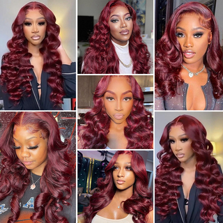 Body Wave 99J 13×4 Lace Front Wig HD Lace Burgundy Colored Straight 5×5 Lace Wig