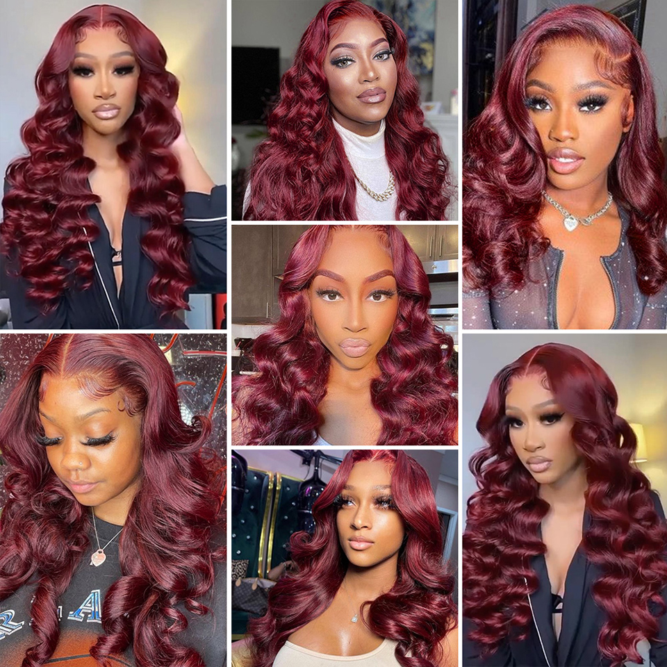 Wholesale 100% Human Hair Hd Lace Frontal Wig 99J Burgundy 13x6 Hd Lace Frontal Wig Body Wave 32 Inch Lace Front Wig