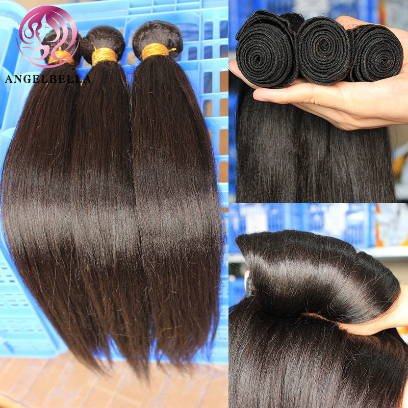 Angelbella Queen Doner Virgin Hair Natural 1B# 100% Unprocessed Brazilian Straight Wave Human Hair Bundles 