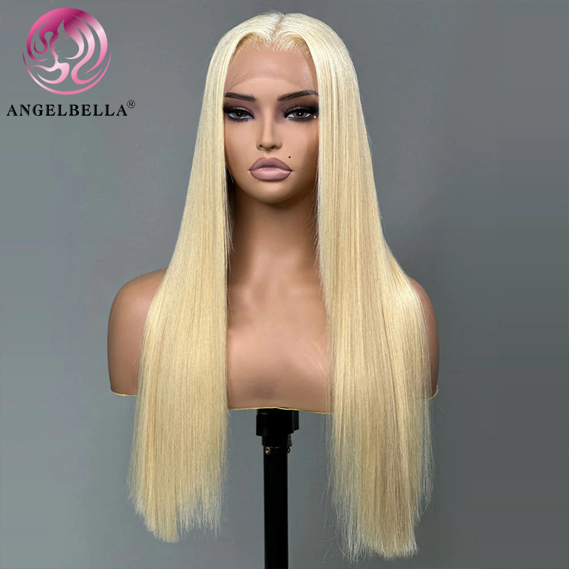 Angelbella Queen Doner Virgin Hair 30/32 Inch Pre Plucked 613# 13x4 Straight Blonde Lace Frontal Human Hair Wig For Women 
