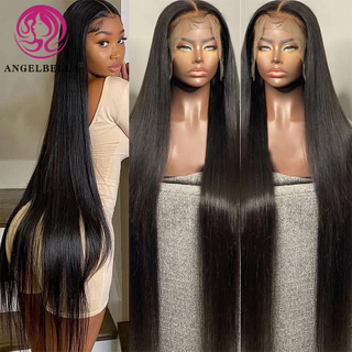 Angelbella Queen Doner Virgin Hair Wholesale 13X4 Black Straight Raw High Quality Straight Human Hair Transparent Full HD Lace Front Wig For Black Women 