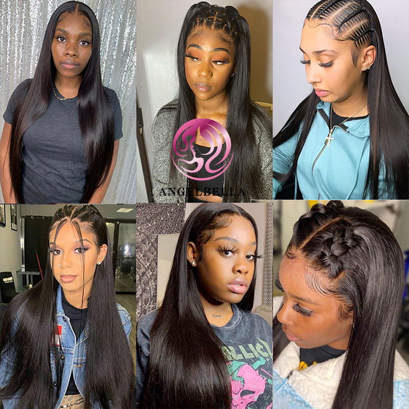  Angelbella Queen Doner Virgin Hair 13x4 Straight 1B# Human Hair HD Lace Front Wigs
