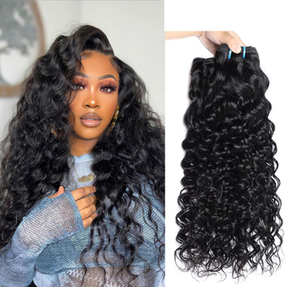 AngelBella Wholesale 40 Inch Natural Black Double Drawn Water Wave Brazilian Virgin Human Hair Bundle for Women