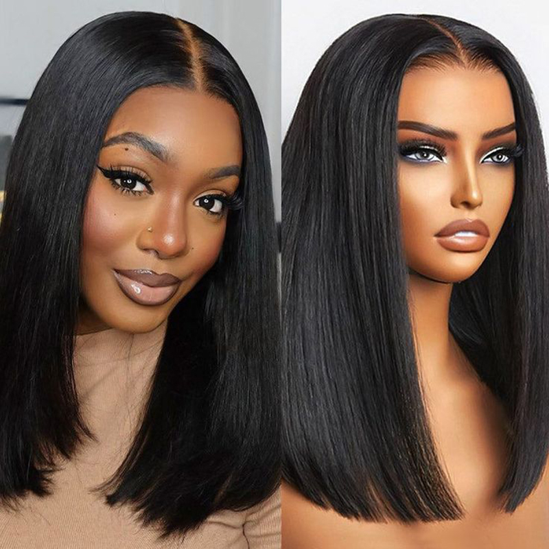 Angelbella 13x4 Vietnamese Human Hair Glueless Transparent Short Straight Lace Front Wig Bob Lace Frontal Wigs for Women