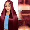 99J Burgundy Wine Red Silky Straight Transparent T Part Lace Front Wigs