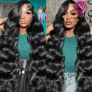 AngelBella 30 Inches 220 Density Brazilian Human Virgin Hair HD Lace Frontal Wigs Body Wave Glueless Lace Front Wig for Women