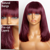 99J Red Bob Remy Wigs With Bangs 10inch Machine Made Wig Burgundy