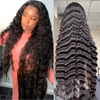 Angelbella Factory Wholesale Brazilian Remy Virgin Ocean Deep Wave Long Loose Deep Wave Transparent Lace Frontal Wig