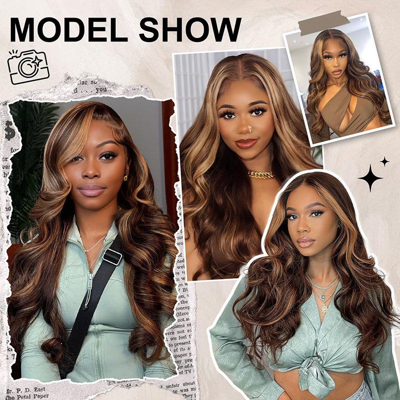 Ombre Blonde Brown Highlight Human Hair 13x4x1 T Part Lace Straight Wigs