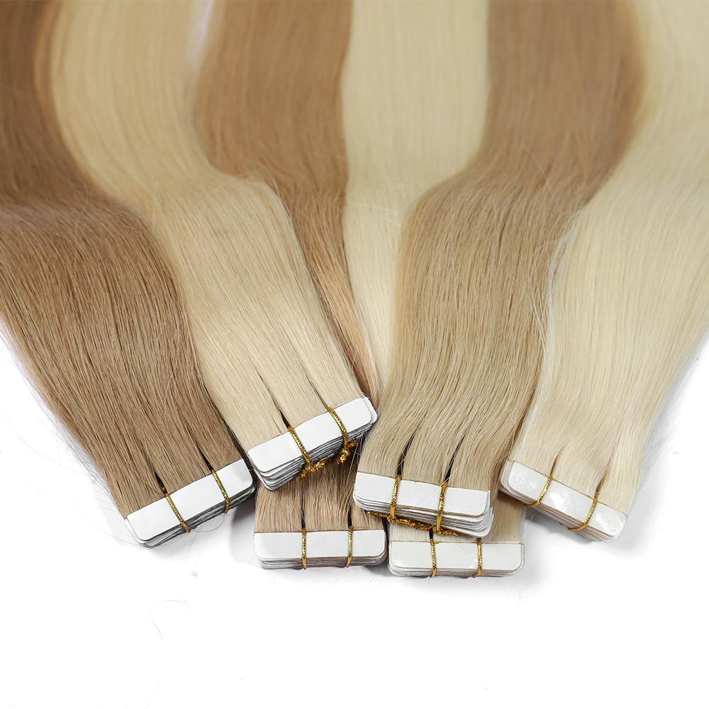 Angelbella Vendor Wholesale Blonde Tape in Extensions Real Human Hair Invisible Hair Extensions Tape ins Platinum Blonde PU Skin Weft Tape in Hair Extensions Real Hair for Women 8-32 Inch
