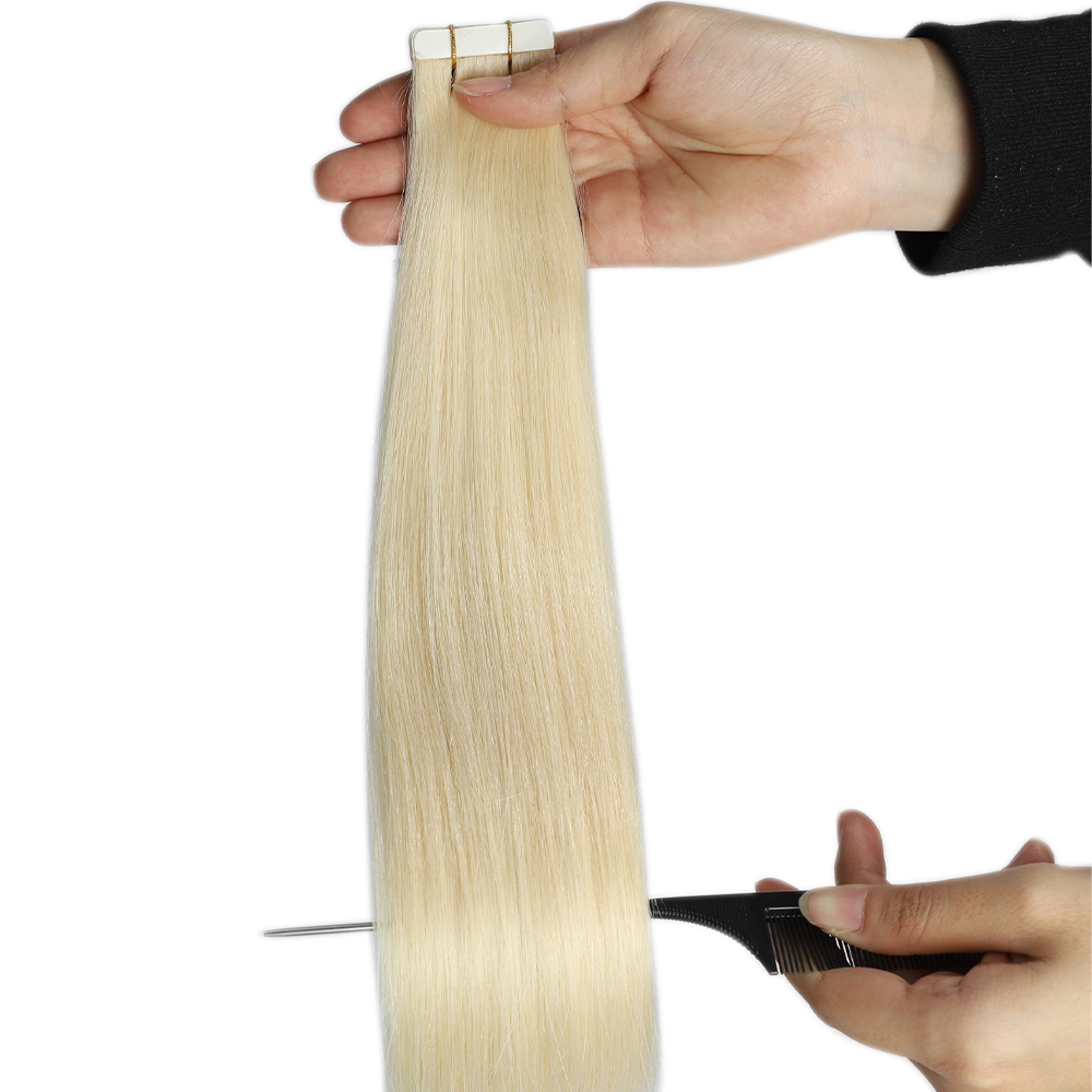 Angelbella Vendor Wholesale Blonde Tape in Extensions Real Human Hair Invisible Hair Extensions Tape ins Platinum Blonde PU Skin Weft Tape in Hair Extensions Real Hair for Women 8-32 Inch
