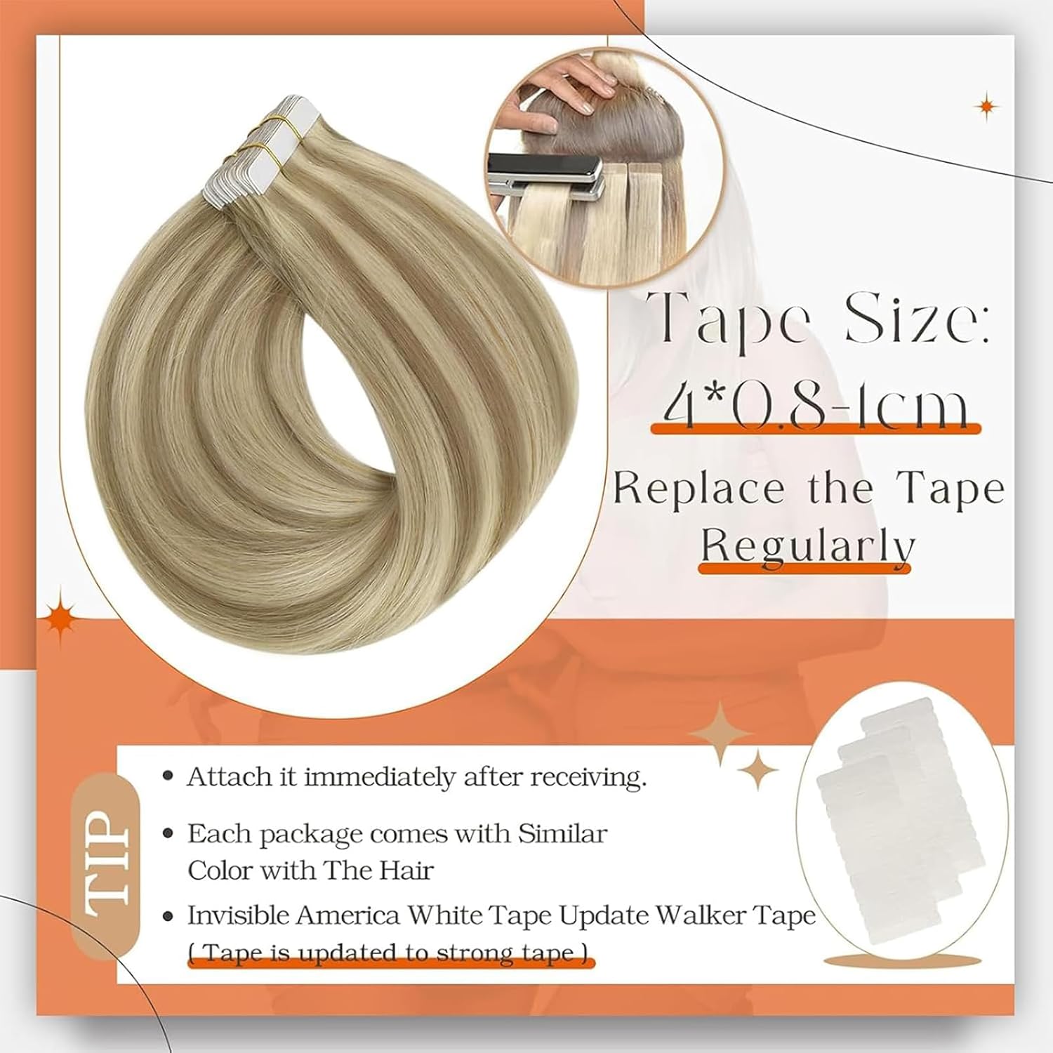 Angelbella Tape in Hair Extensions Real Human Hair 22Inch Color 16 Highlighted 22 Blonde Hair Extensions Tape in 100Gram Pu Tape ins Human Hair Seamless Skin Weft Extension Natural Hair