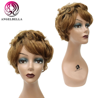 Brown Color Short Hair Wig With Bangs 8 Inches Custom Color Human Hair Wigs 