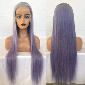 Wholesale Fashion Long Human Hair Straight Wig Natural Hairline Colorful Purple Lavender Front Lace Wigs For Women