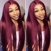 Burgundy Hair Color Lace Front Wig Red Long Straight 99J