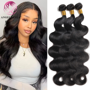 Angelbella Queen Doner Virgin Hair Natural Brazilian 1B# Body Wave Raw Human Hair Extensions Bundles