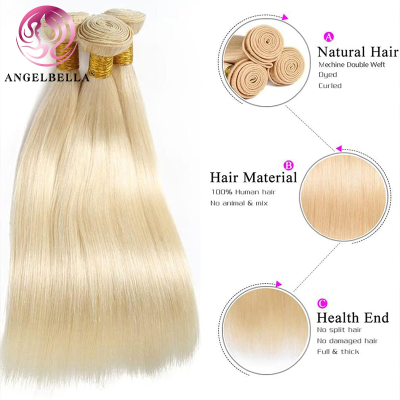 AngelBella Glory Virgin Hair 613 Brazilian Raw Human Hair Straight Blonde Bundles 