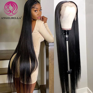 Angelbella Queen Doner Virgin Hair Wholesale Raw High Quality Black Straight Human Hair Transparent Full 13X4 HD Lace Front Wig For Black Women 