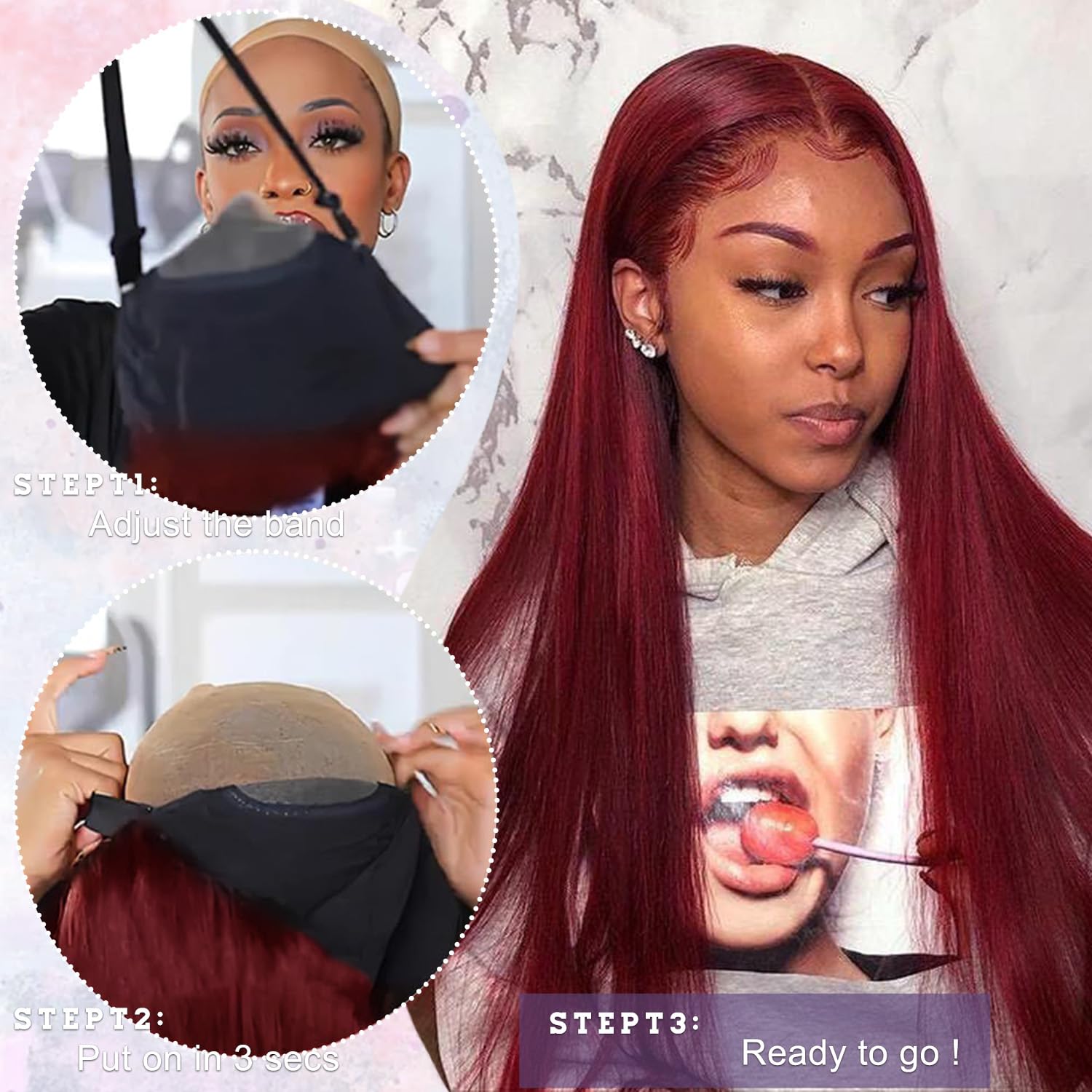 99J Burgundy Wine Red Silky Straight Transparent T Part Lace Front Wigs